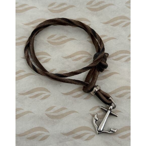 James Avery Retired Sterling Silver Anchor Hook Leather 3” Bracelet - Picture 1 of 4